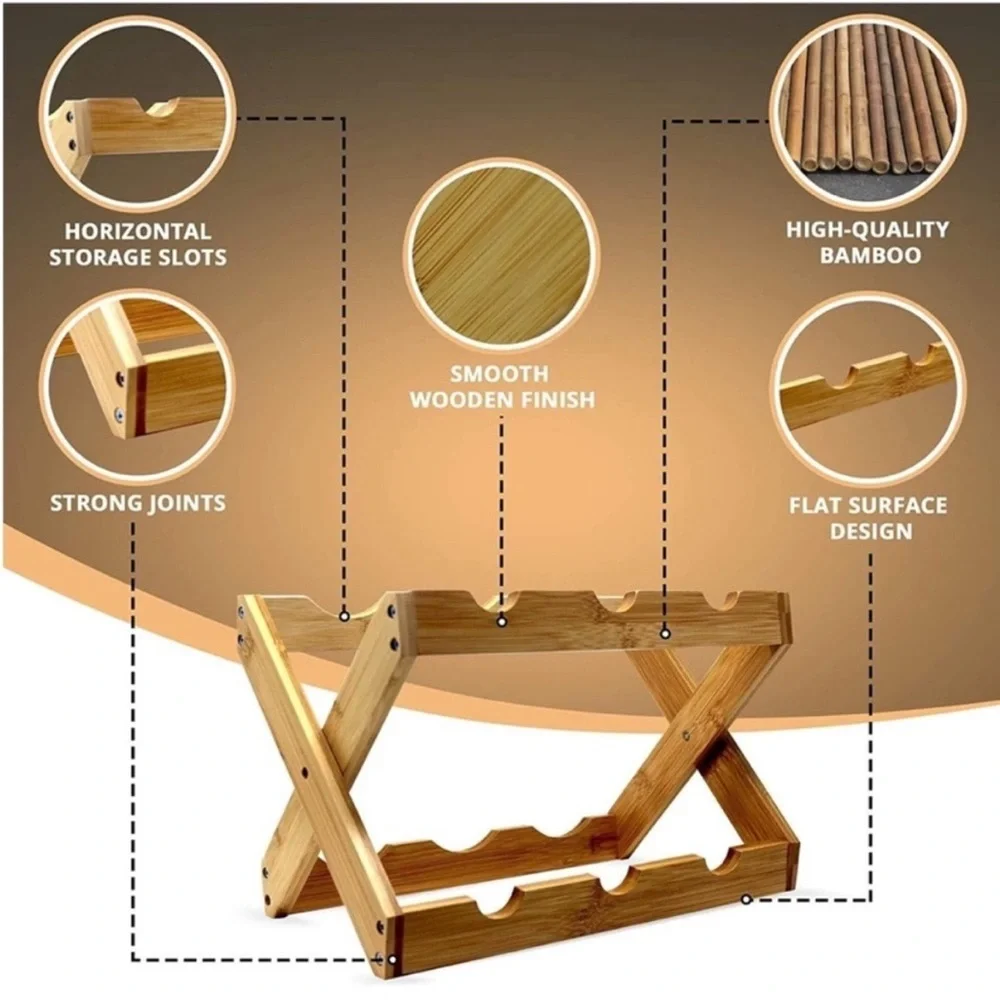 Foldable bamboo countertop wine rack modern wooden 6 bottle wine rack decor